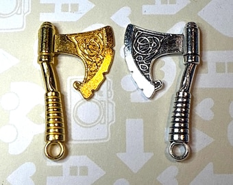 Viking Axe Charms, Axe Charms,  Ax charms, Double Side Axe Pendant, Silver Ax Charm, Antique Silver Tibetan Jewelry, 3D Axe 43x24mm