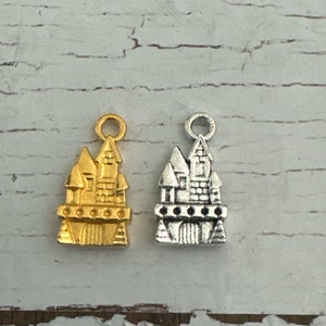 Castle Charm, Antique Silver Castle Charm, Princess Castle Charm, 2D Castle Charm, Double Sided Castle, Gold Castle 21*11mm