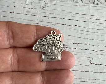 Eat Sleep Game Charm: Silver Gamer Pendant (23x23mm)
