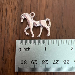 May include: Silver horse charm, approximately 1 inch in length. The charm is detailed with a horse's head, mane, and tail.