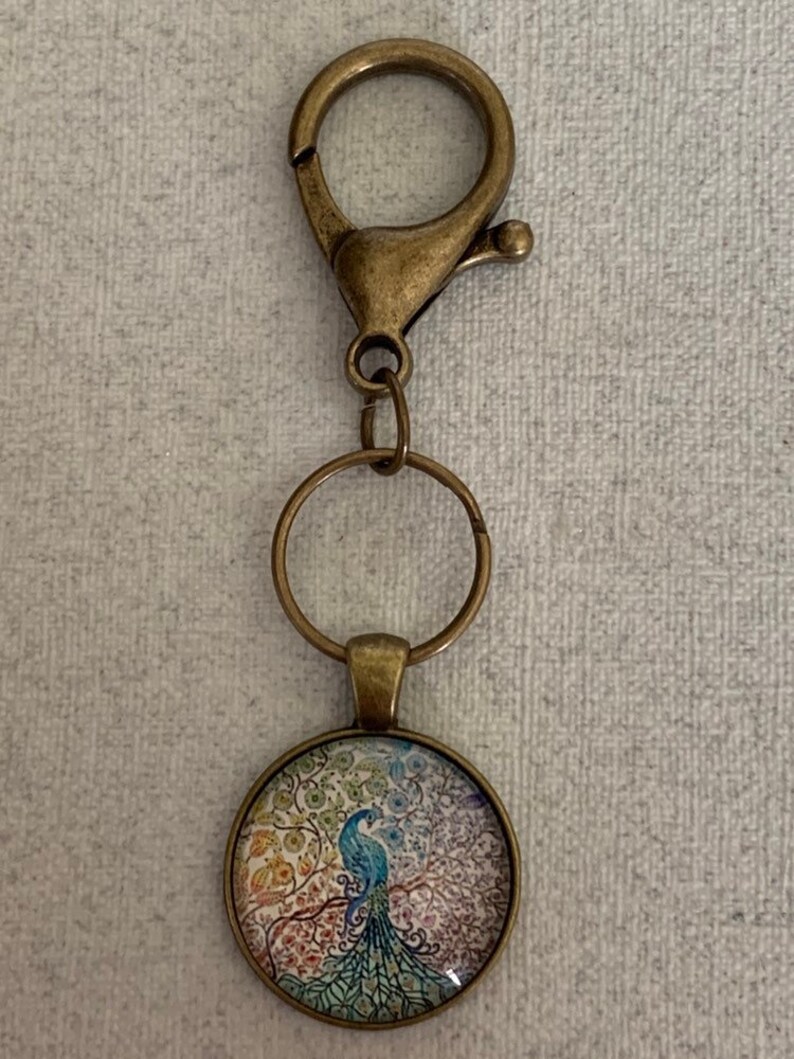 Blue Peacock Keychain Colorful Peacock Keychain Peacock Etsy