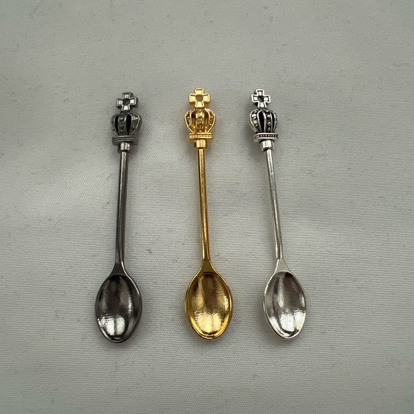 Tibetan Silver Spoon Charms, Crown Spoon Charm, Spoon Charm, Kitchen Spoon Crown, Gold Crown Spoon, Gun Metal Crown Spoon 57x9mm