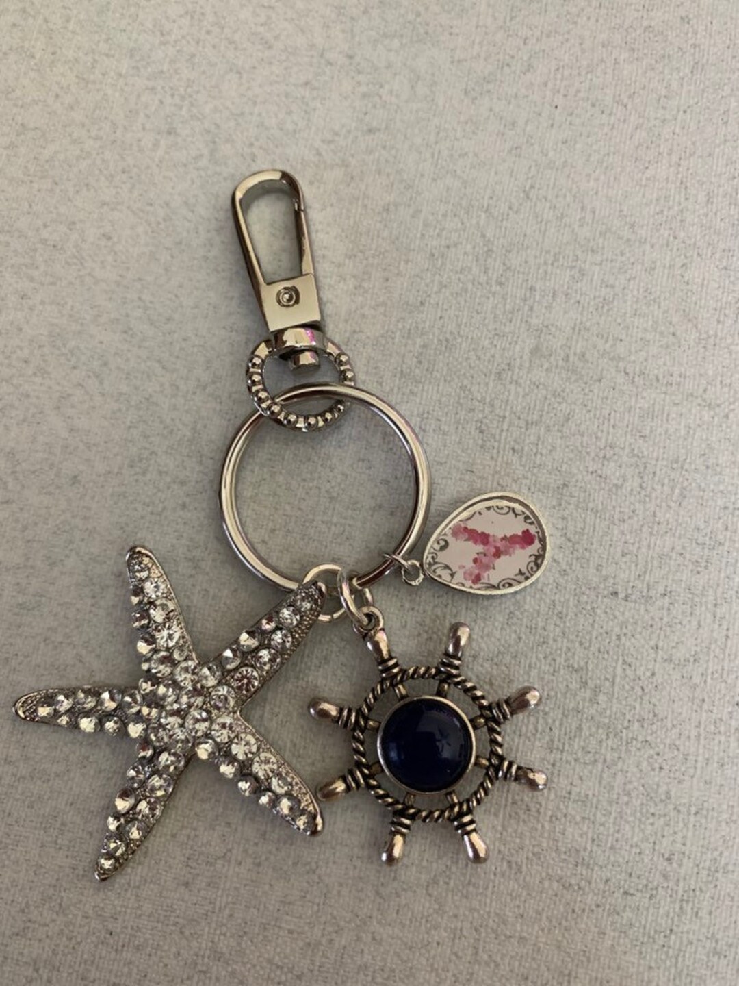 Crystal Starfish Keychain, Ship Wheel Keychain, Star Keychain, Silver ...