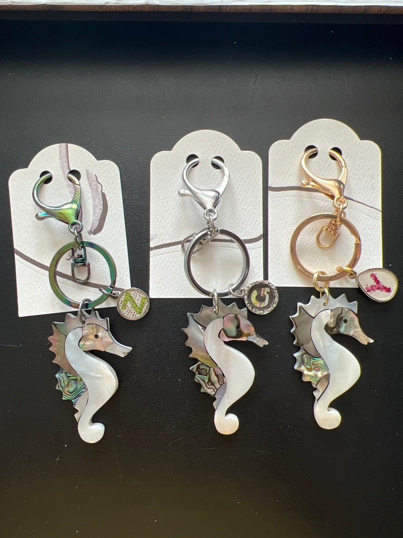 Mosaic Seahorse Keychain, Seahorse Keychain, Silver Keychain, Shell ...