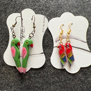Wood Parrot Earrings, Parrot Earrings, Animal Earrings, Green Parrot Earrings, Light Weight Parrot Earrings, Metal Red Parrots Earrings