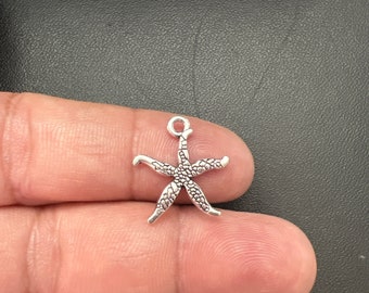 Silver Starfish Charms, Sea Animal Pendants (19x18mm)