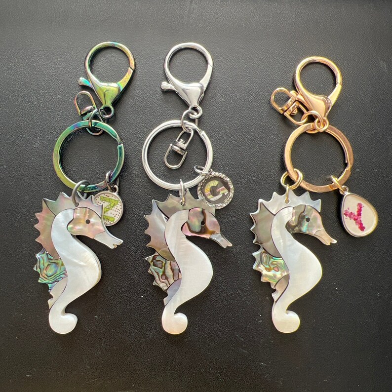 Mosaic Seahorse Keychain, Seahorse Keychain, Silver Keychain, Shell ...