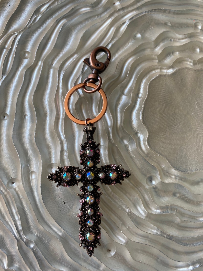 Ornate Rhinestone Cross keychain Ornate Keychain Devotion Etsy