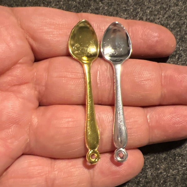 Silver Spoon Charms, Spoon Cutlery Charm, Antique Silver Plated Spoon Charm, Gold Spoon 5*10mm