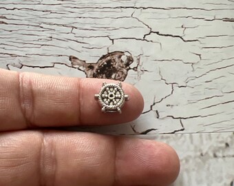 Silver Rudder Anchor Helm Bead, Ocean Jewelry 3mm hole Charm (12x7x12mm)