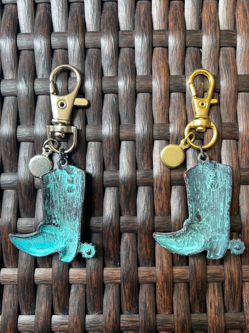 Blue Patina Cowboy Boot Zipper Pull Rhinestone Zipper Pull Etsy