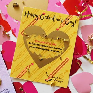 Carte de voeux imprimable de la Saint-Valentin pour femmes chrétiennes, le fer aiguise le fer, carte de correspondance à gratter bricolage pour la Saint-Valentin, téléchargement PDF instantané