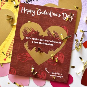 Cartes de voeux au chocolat pour la Saint-Valentin, carte de correspondance à gratter bricolage imprimable, cadeau de Galentine pour les amateurs de vin, téléchargement instantané PDF