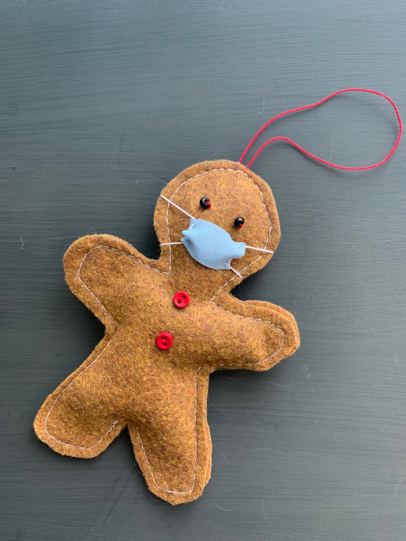 Gingerbread Man with Face Mask Ornament Mask Christmas Tree Etsy