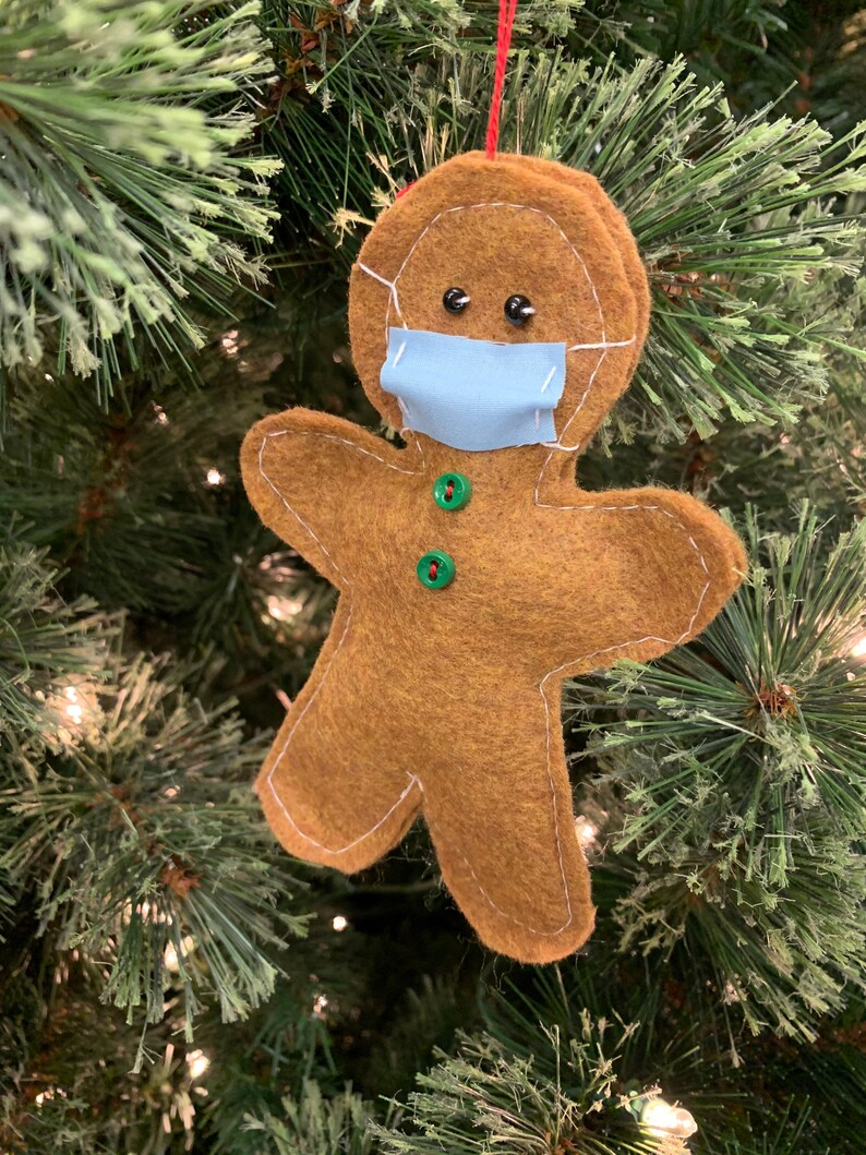 Gingerbread Man with Face Mask Ornament Mask Christmas Tree Etsy