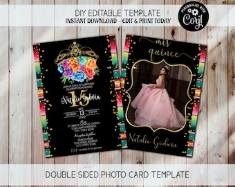 ミス キンセ アノス、15 歳の誕生日招待状、ミス キンセ招待状、フィエスタ テーマの招待状、キンセアネーラ招待状、メキシカン テーマの招待状、入場カード 1 枚