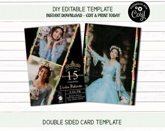 ミス キンセ アノス、15 歳の誕生日の招待状、写真の招待状、ミス キンセの招待状、フィエスタ テーマの招待状、キンセアネーラの招待状、メキシコのテーマの招待状