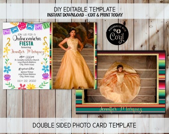 ミス キンセ アノス、15 歳の誕生日の招待状、写真の招待状、ミス キンセの招待状、フィエスタ テーマの招待状、キンセアネーラの招待状、メキシコのテーマの招待状