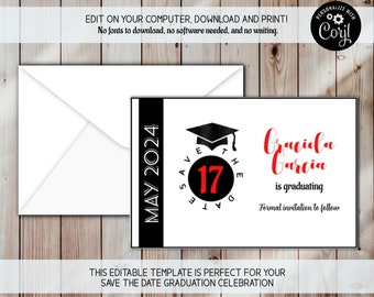 Graduation Save The Date Template, Save The Date Graduation Party Template, Digital Save The Date Graduation, Save the Date Class of 2024