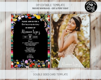 フィエスタ キンセ招待状、15歳の誕生日招待状、キンセ写真招待状、15歳の誕生日、キンセアニェーラ招待状、キンセ アノス、メキシコテーマ招待状