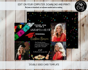 Fiesta Graduation Invitation Editable Fiesta Invite, Grad Fiesta Party, Graduation Announcement, Photo Graduation Invite, Fiesta Theme Party