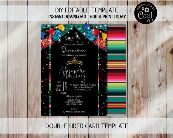 Mis Quince Anos, 15th Birthday Invite, Photo Invite, Mis Quince Invite, Fiesta Theme Invite, Quinceanera Invitation, Mexican Theme Invite