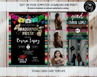 フィエスタ卒業式招待状 編集可能なフィエスタ招待状、卒業フィエスタパーティー、卒業発表、写真付き卒業式招待状、フィエスタテーマパーティー