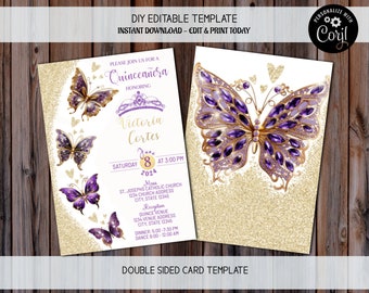 バタフライ クインス招待状、15 歳の誕生日招待状、クインス写真招待状、15 歳の誕生日、キンセアニェーラ招待状、クインセ アニョス、バタフライ テーマ