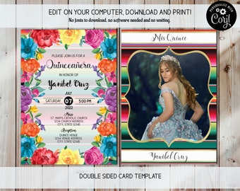 Photo Quince Invite, Instant Download Fiesta Invitation, Quinceaños  Fiesta Theme, Fifteen Birthday, Quinceañera Invitation, Mexican Fiesta