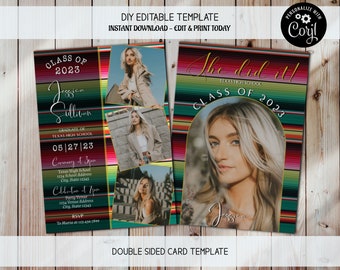 フィエスタ卒業式招待状 編集可能なフィエスタ招待状、卒業フィエスタパーティー、卒業発表、写真付き卒業式招待状、フィエスタテーマパーティー