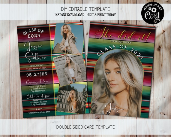 Fiesta Graduation Invitation Editable Fiesta Invite, Grad Fiesta Party, Graduation Announcement, Photo Graduation Invite, Fiesta Theme Party