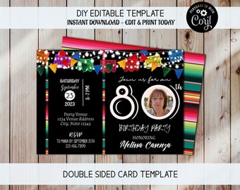 Birthday Party Invitation, Birthday Invitation, 80th birthday, Mexican Photo Invitation, Fiesta Birthday Invite, Mexican Theme, Fiesta Theme