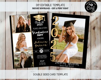 卒業式の編集可能な招待状、卒業式フィエスタ パーティー、卒業のお知らせ、写真付き卒業式招待状、2023 年度卒業式、卒業式テンプレート