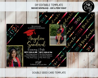 EDITABLE Fiesta Graduation Party Invitations with Photo, Mexican Graduation Invitation Template Printable, Class of 2024 Graduation Invite