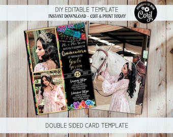 ミス キンセ アノス、15 歳の誕生日の招待状、写真の招待状、ミス キンセの招待状、フィエスタ テーマの招待状、キンセアネーラの招待状、メキシコのテーマの招待状