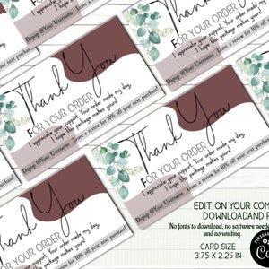 Instant Download Card Template, Thank You Printable Template, Editable Unique Business Card, Package Insert Card, Digital Thank you card