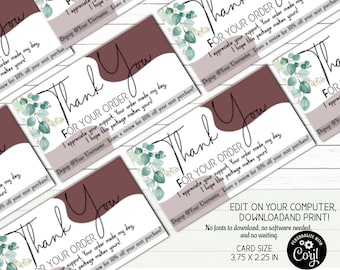 Instant Download Card Template, Thank You Printable Template, Editable Unique Business Card, Package Insert Card, Digital Thank you card
