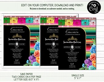 ミス キンセ アノス、15 歳の誕生日の招待状、写真の招待状、ミス キンセの招待状、フィエスタ テーマの招待状、キンセアネーラの招待状、メキシコのテーマの招待状