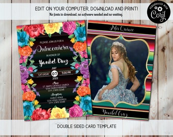 Fiesta Quince Invite, 15th Birthday Invite, Quince Photo Invite, Fifteenth Birthday, Quinceañera Invite, Quince Anos, Mexican Theme Invite