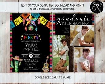 フィエスタ卒業式招待状 編集可能なフィエスタ招待状、卒業フィエスタパーティー、卒業発表、写真付き卒業式招待状、フィエスタテーマパーティー
