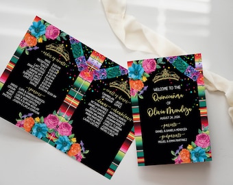 Mis Quince Bi-Fold Program, Mexican Fiesta Theme Quinceañera Program, Instant Editable Quince Program, 15th Birthday Instant Program, Quince