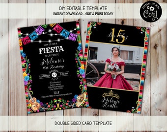 ミス キンセ アノス、15 歳の誕生日の招待状、写真の招待状、ミス キンセの招待状、フィエスタ テーマの招待状、キンセアネーラの招待状、メキシコのテーマの招待状