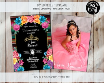 フィエスタ キンセ招待状、15歳の誕生日招待状、キンセ写真招待状、15歳の誕生日、キンセアニェーラ招待状、キンセ アノス、メキシコテーマ招待状
