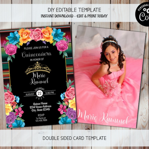 Fiesta Quince Invite, 15th Birthday Invite, Quince Photo Invite, Fifteenth Birthday, Quinceañera Invite, Quince Anos, Mexican Theme Invite