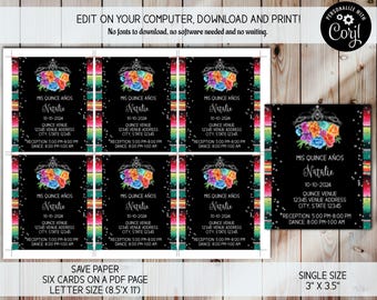 レセプション カード テンプレート、完全に編集可能な挿入カード印刷可能、サンキュー カード、シンプルな DIY、即時ダウンロード、キンセアニェーラ プレース カード