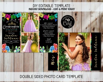 Mis Quince Anos, 15th Birthday Invite, Photo Invite, Mis Quince Invite, Fiesta Theme Invite, Quinceanera Invitation, Mexican Theme Invite