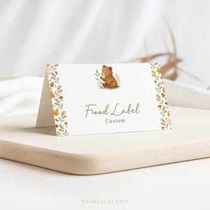 Etiquetas de alimentos com tema de animais da floresta, cartões para mesa de bufê para impressão, etiquetas de alimentos para festas na floresta – cartões de tenda para aniversário, chá de bebê ou eventos infantis