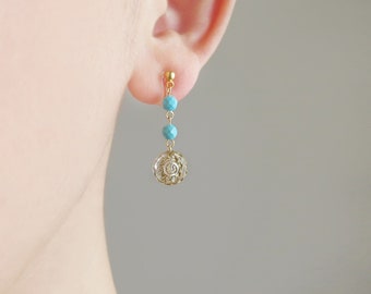 Magnesite turquoise, antique style earrings