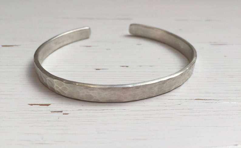Men's 925 Silver Hammered Cuff/ Open Bangle image 1