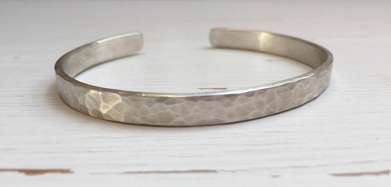 Men's 925 Silver Hammered Cuff/ Open Bangle image 4